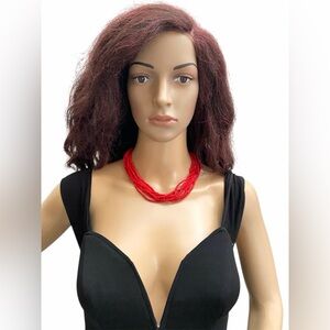 VTG Trifari Multi strand red seed beaded necklace